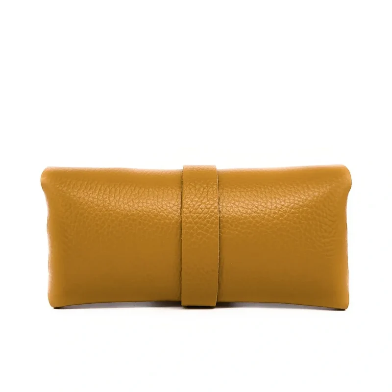 Etui à lunettes en cuir grainé LUMOS Jaune Moutarde