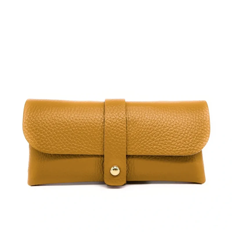 Etui à lunettes en cuir grainé LUMOS Jaune Moutarde