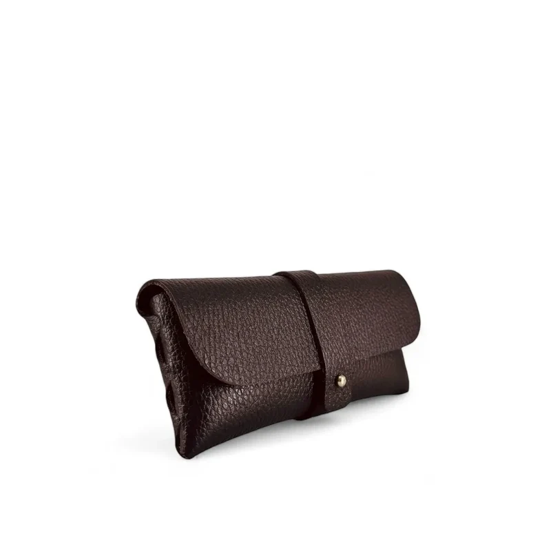 Etui à lunettes en cuir grainé LUMOS Marron chocolat