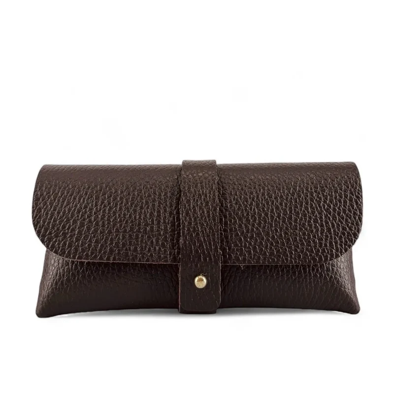 Etui à lunettes en cuir grainé LUMOS Marron chocolat
