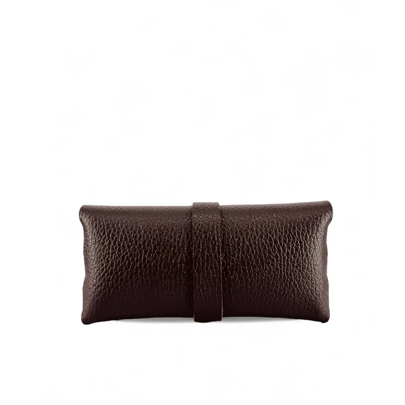 Etui à lunettes en cuir grainé LUMOS Marron chocolat
