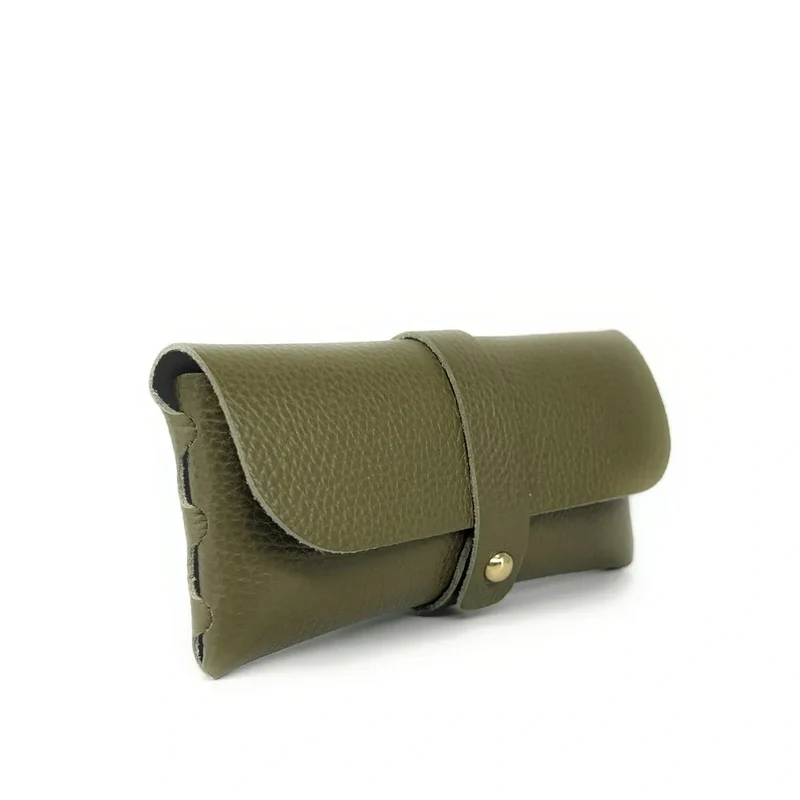 Etui à lunettes en cuir grainé LUMOS Vert kaki