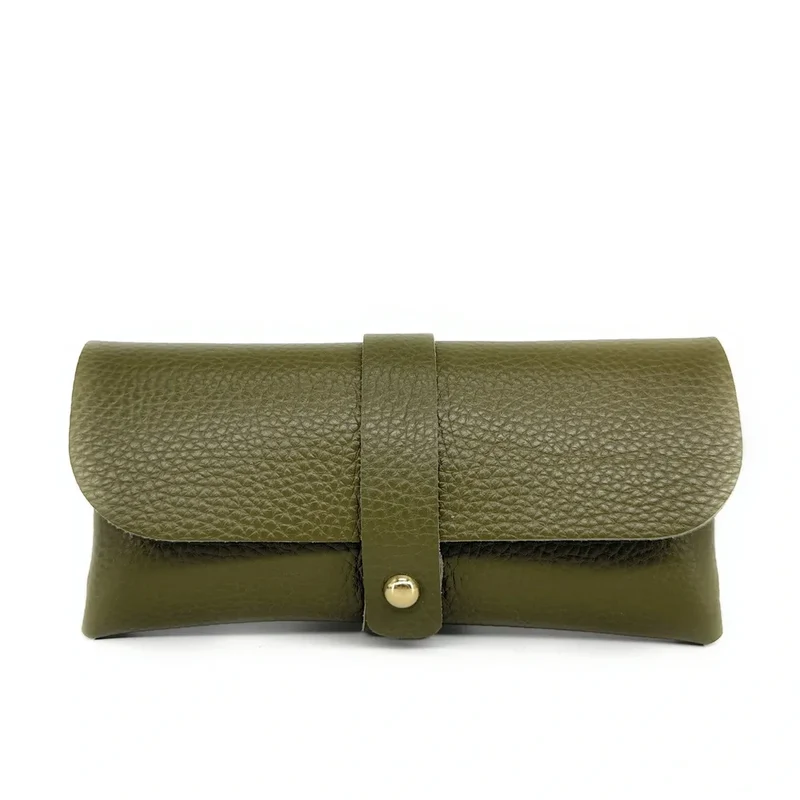 Etui à lunettes en cuir grainé LUMOS Vert kaki