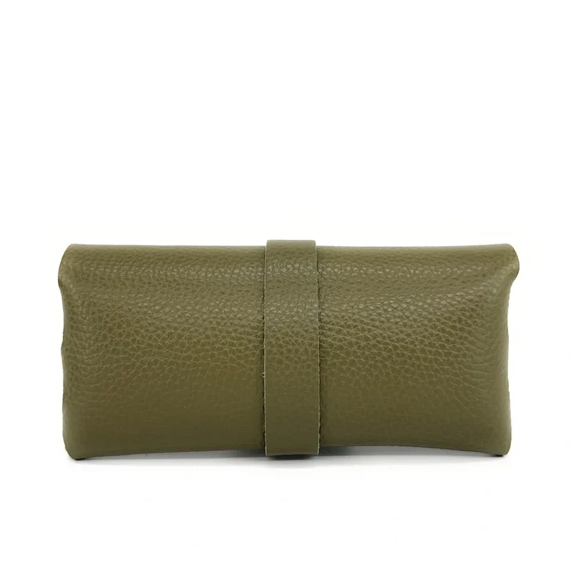 Etui à lunettes en cuir grainé LUMOS Vert kaki