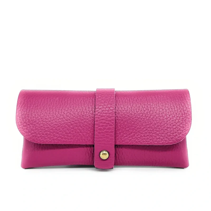 Etui à lunettes en cuir grainé LUMOS Rose fuchsia
