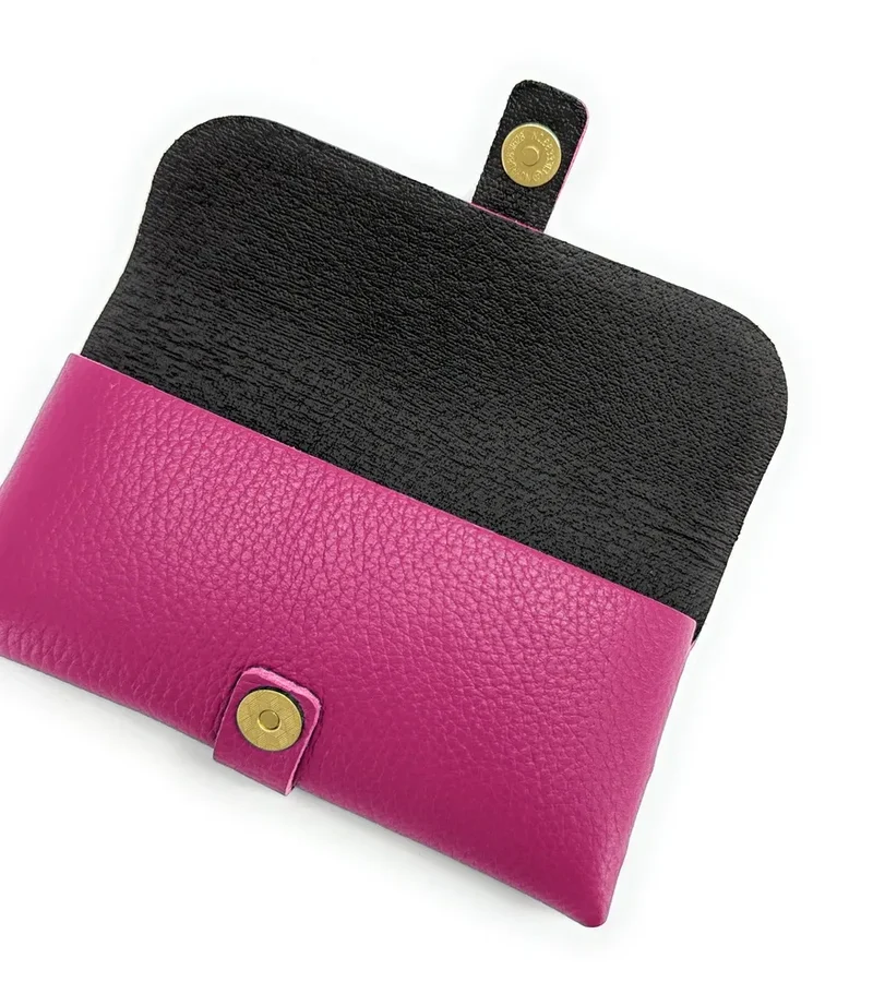 Etui à lunettes en cuir grainé LUMOS Rose fuchsia