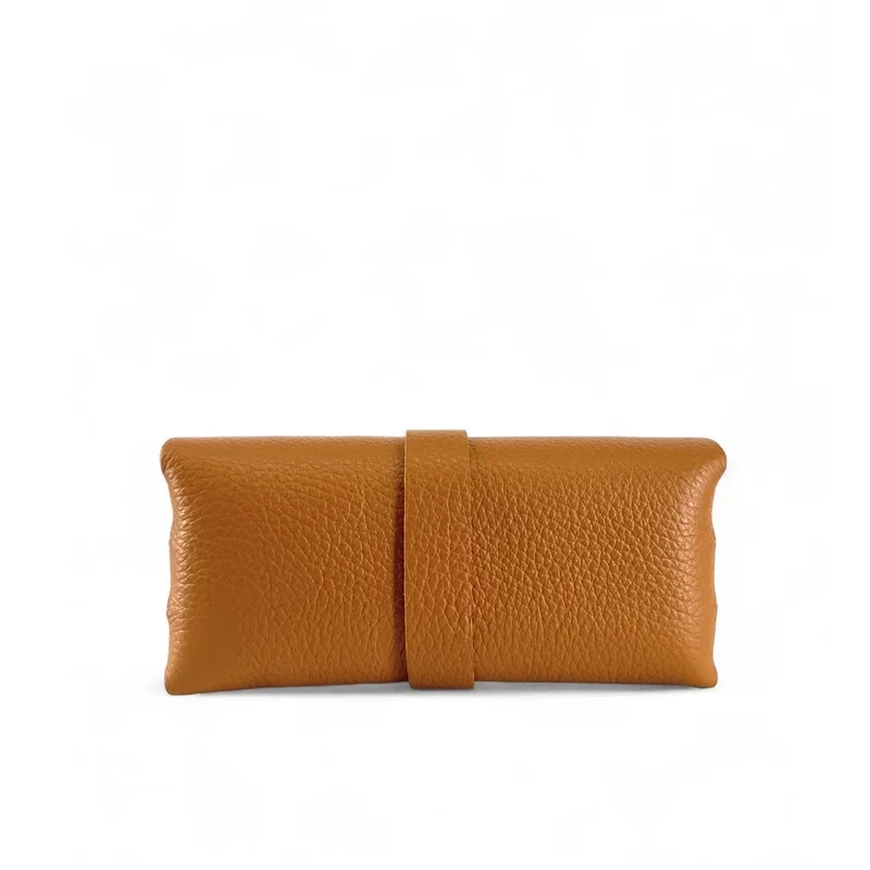 Etui à lunettes en cuir grainé LUMOS Marron camel