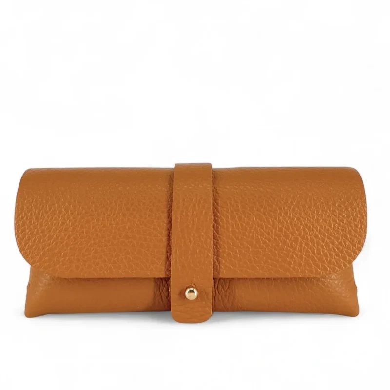 Etui à lunettes en cuir grainé LUMOS Marron camel