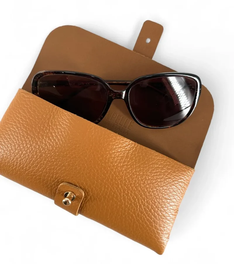Etui à lunettes en cuir grainé LUMOS Marron camel