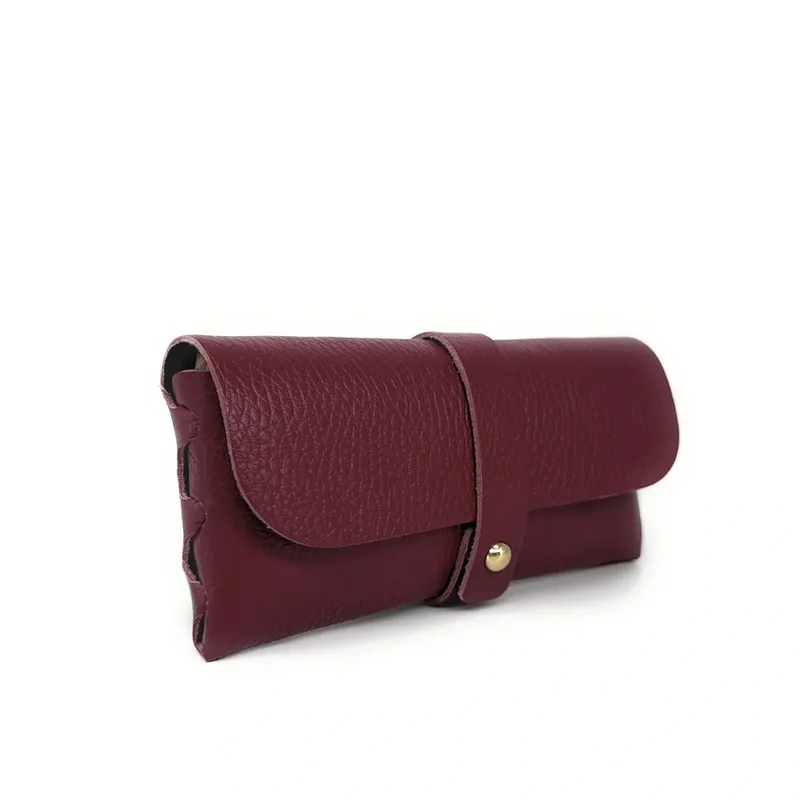 Etui à lunettes en cuir grainé LUMOS Bordeaux