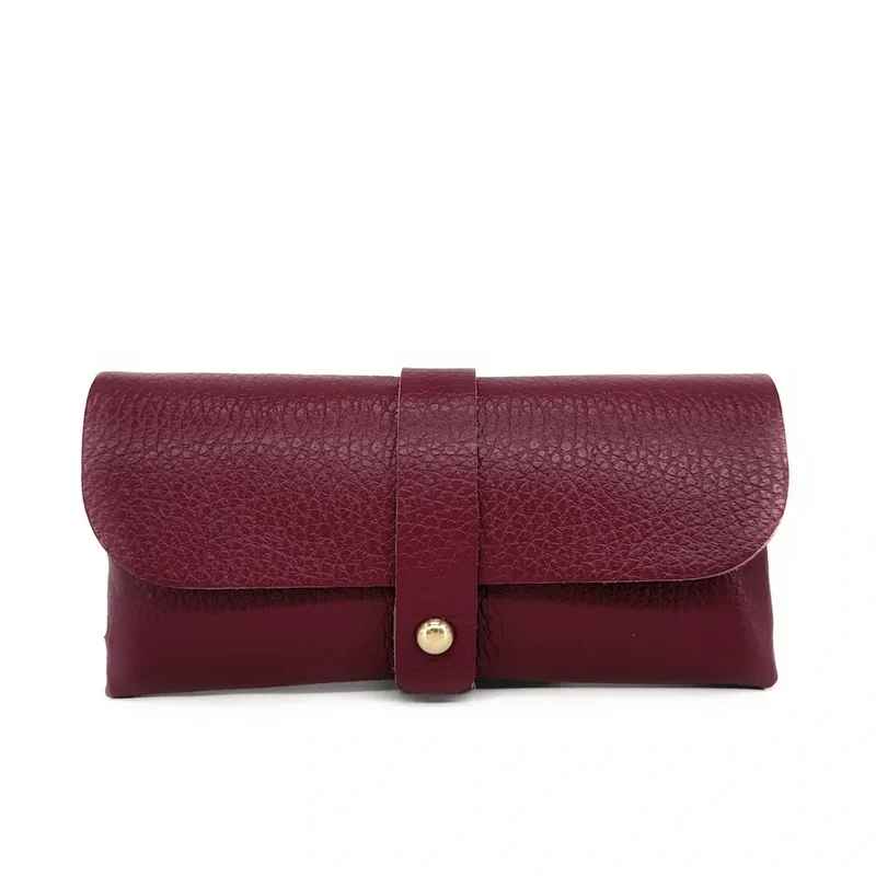 Etui à lunettes en cuir grainé LUMOS Bordeaux