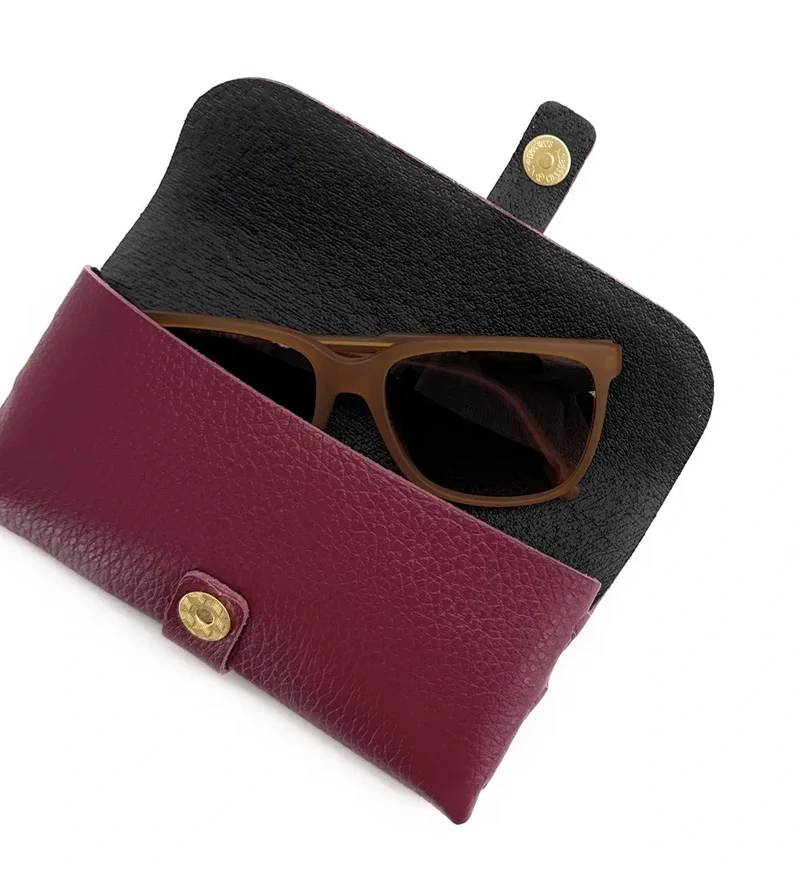 Etui à lunettes en cuir grainé LUMOS Bordeaux