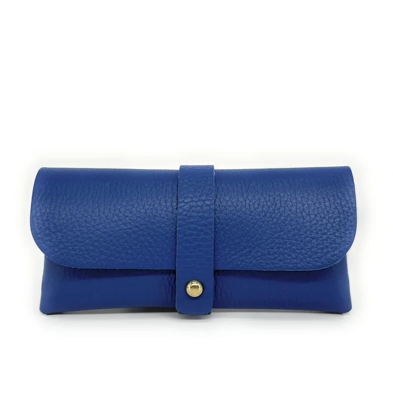 Etui à lunettes en cuir grainé LUMOS Bleu roi