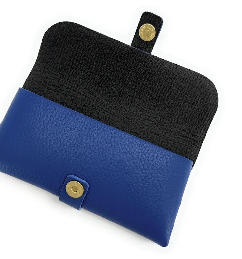 Etui à lunettes en cuir grainé LUMOS Bleu roi
