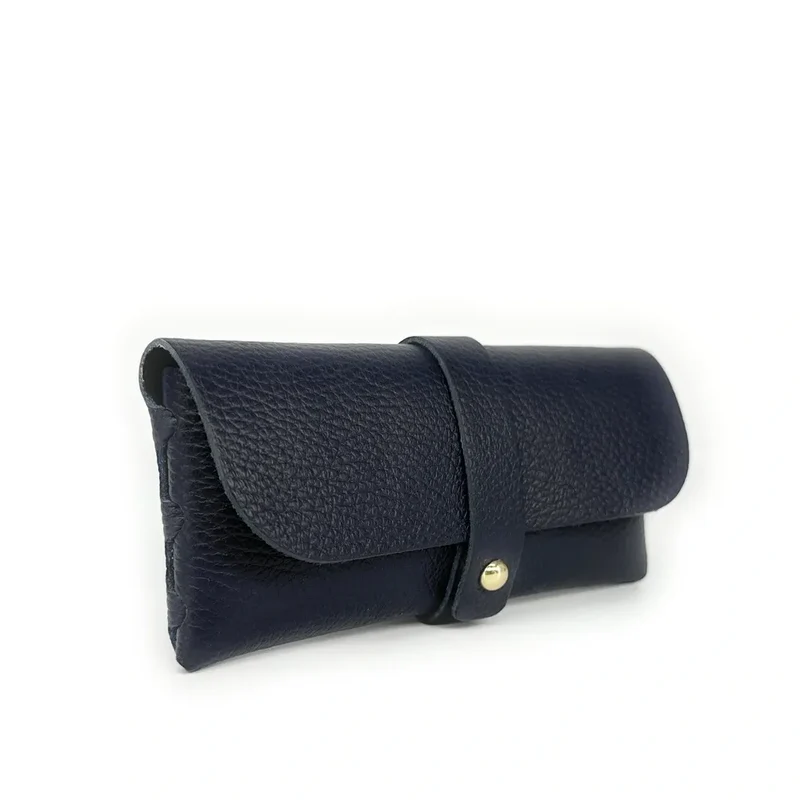 Etui à lunettes en cuir grainé LUMOS Bleu marine