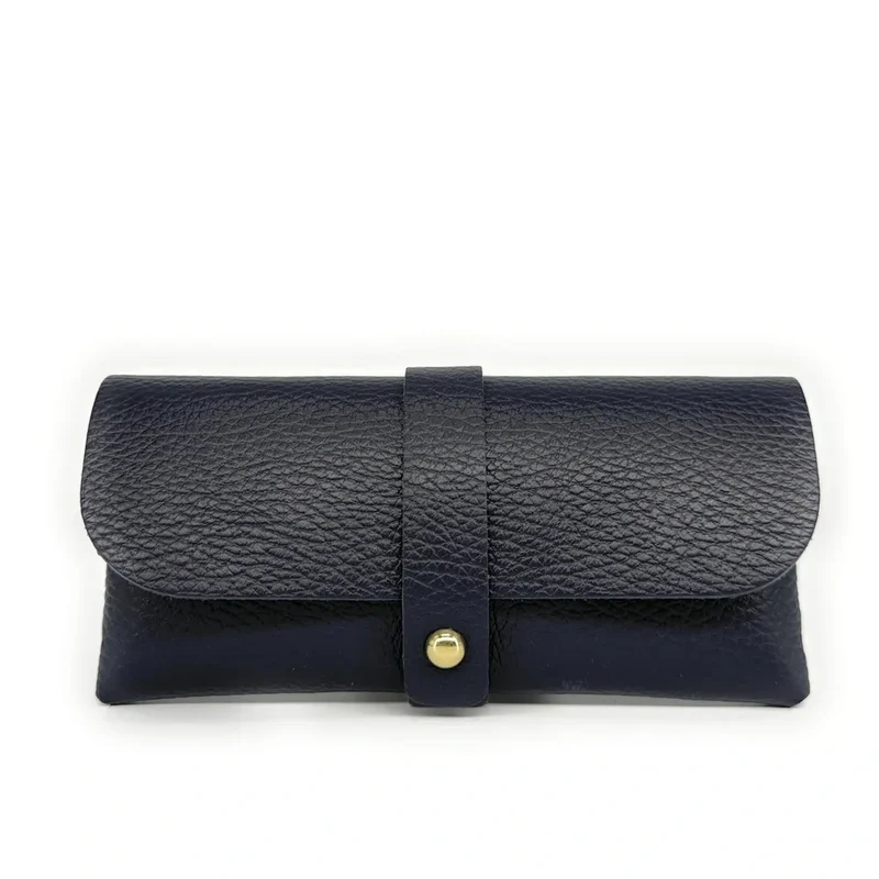 Etui à lunettes en cuir grainé LUMOS Bleu marine