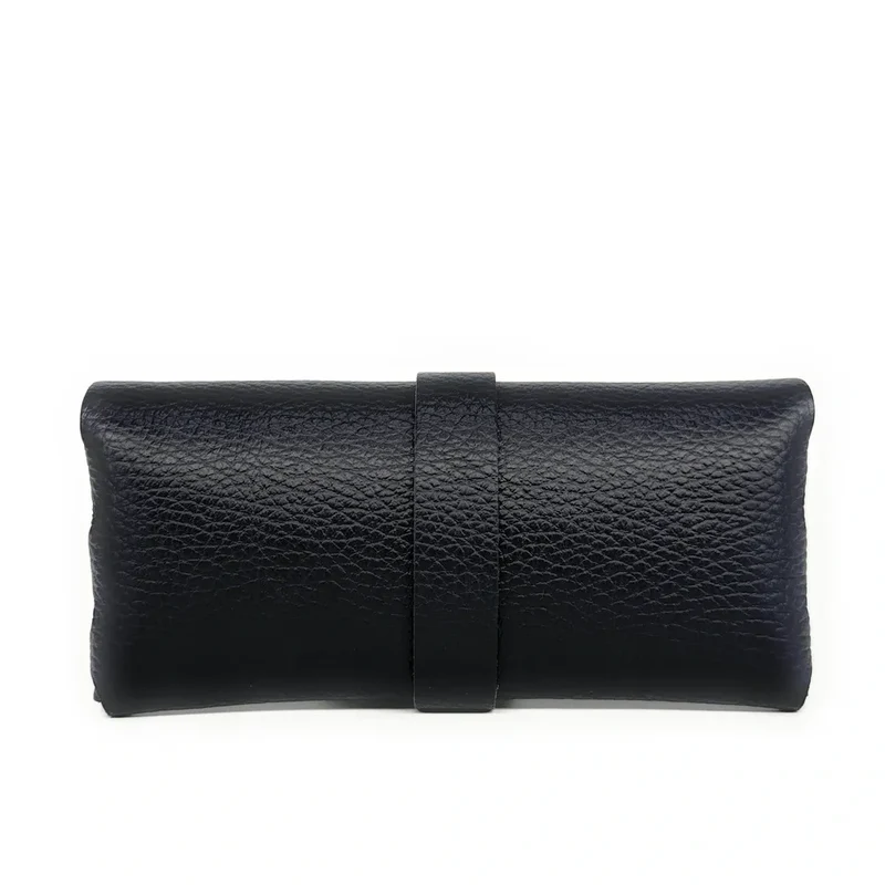 Etui à lunettes en cuir grainé LUMOS Bleu marine