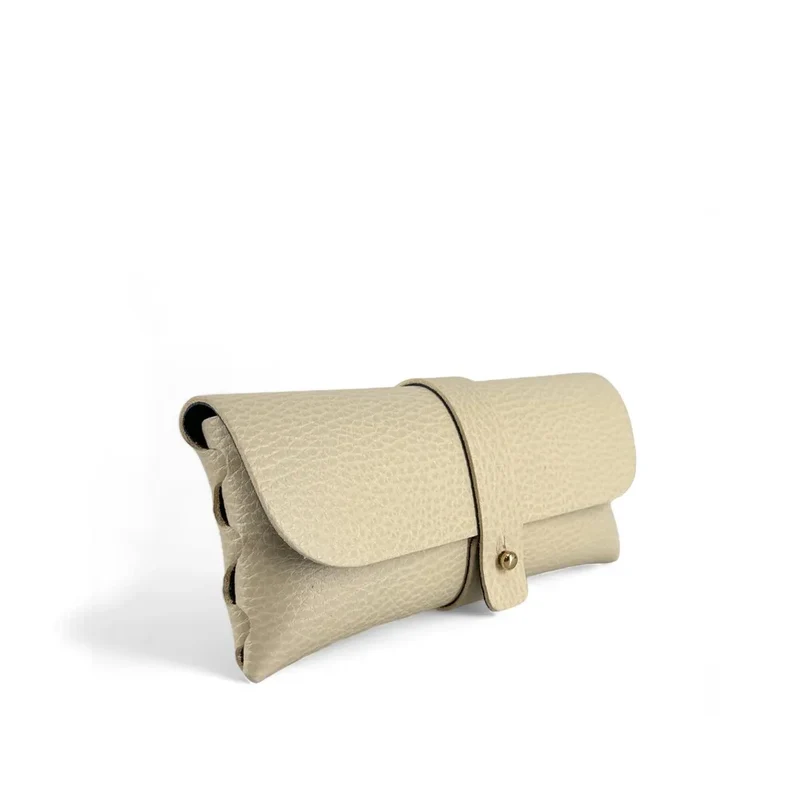 Etui à lunettes en cuir grainé LUMOS Beige crème