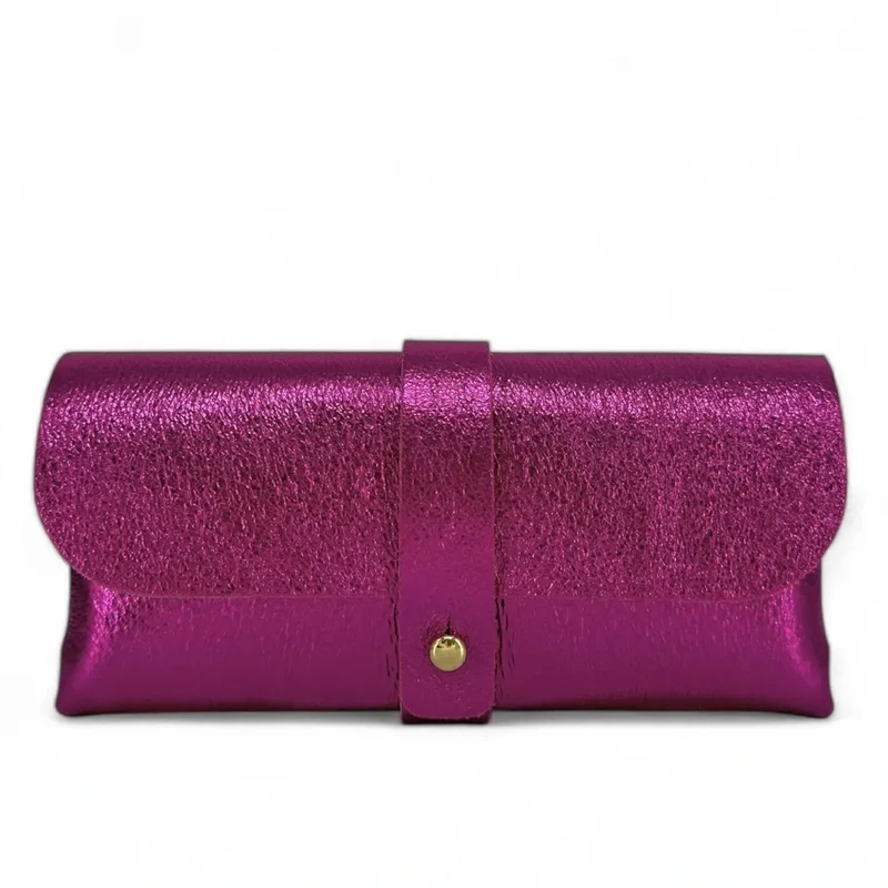Étui à lunettes en cuir irisé LUMOS Fuchsia irisé