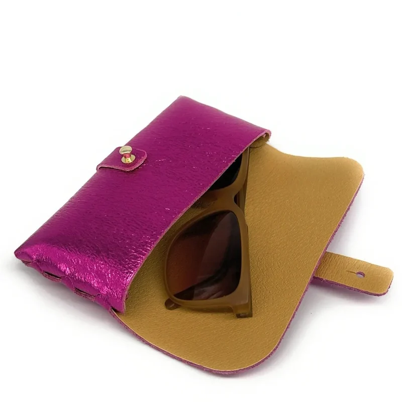 Étui à lunettes en cuir irisé LUMOS Fuchsia irisé
