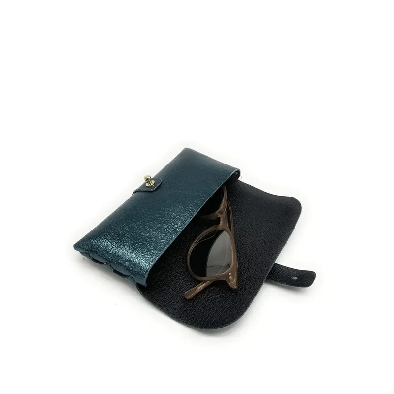 Étui à lunettes en cuir irisé LUMOS Bleu vert canard