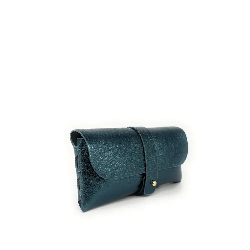 Étui à lunettes en cuir irisé LUMOS Bleu vert canard