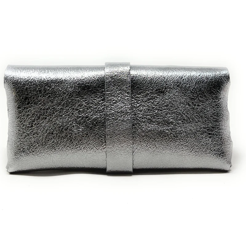 Étui à lunettes en cuir irisé LUMOS Argent moyen