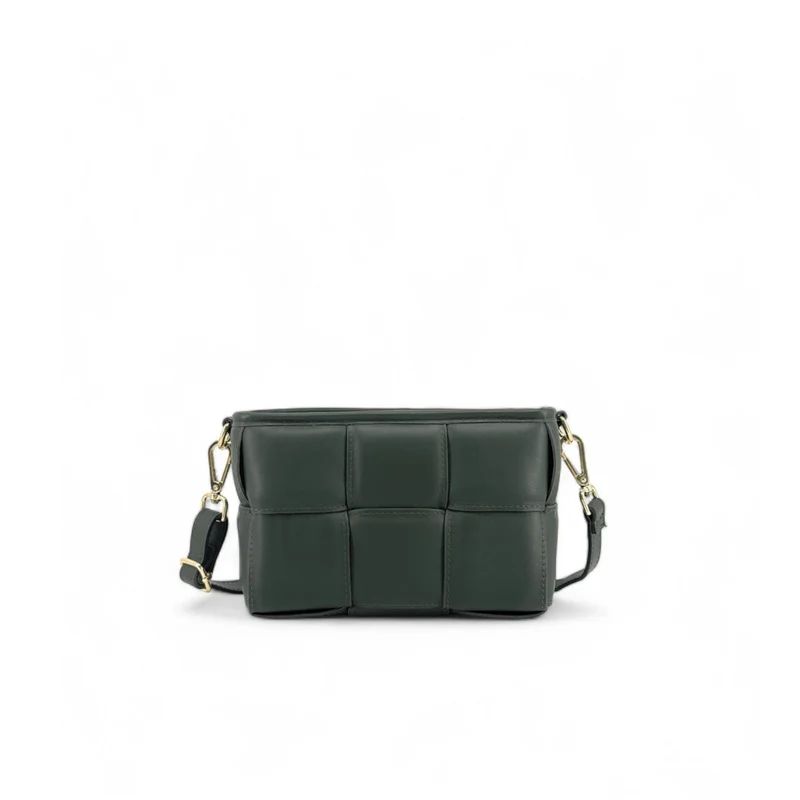 Sac à main boxy en cuir lisse tressé HALMA Vert forêt