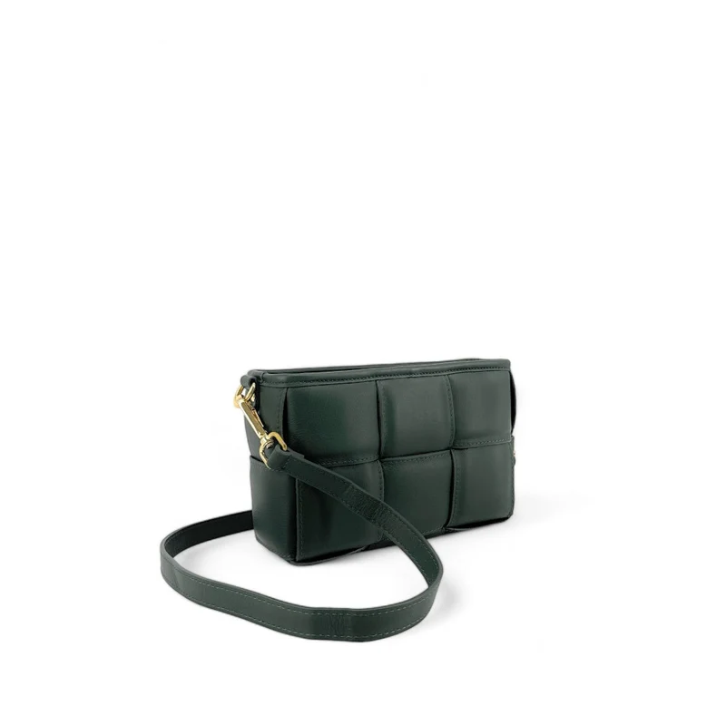 Sac à main boxy en cuir lisse tressé HALMA Vert forêt