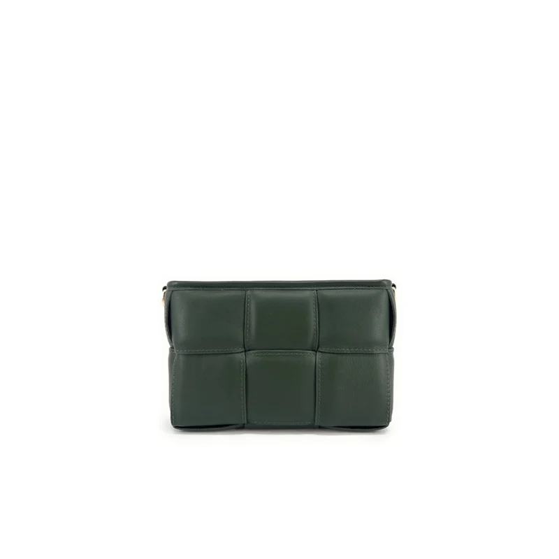 Sac à main boxy en cuir lisse tressé HALMA Vert forêt