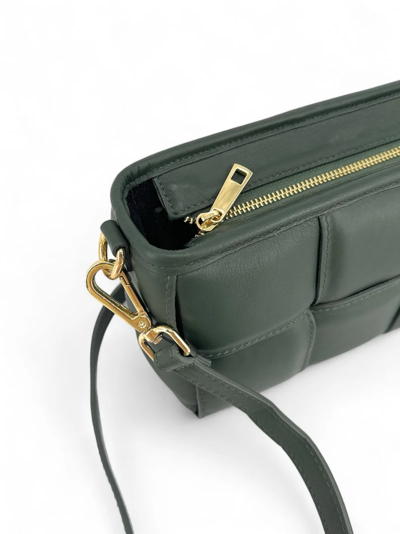 Sac à main boxy en cuir lisse tressé HALMA Vert forêt