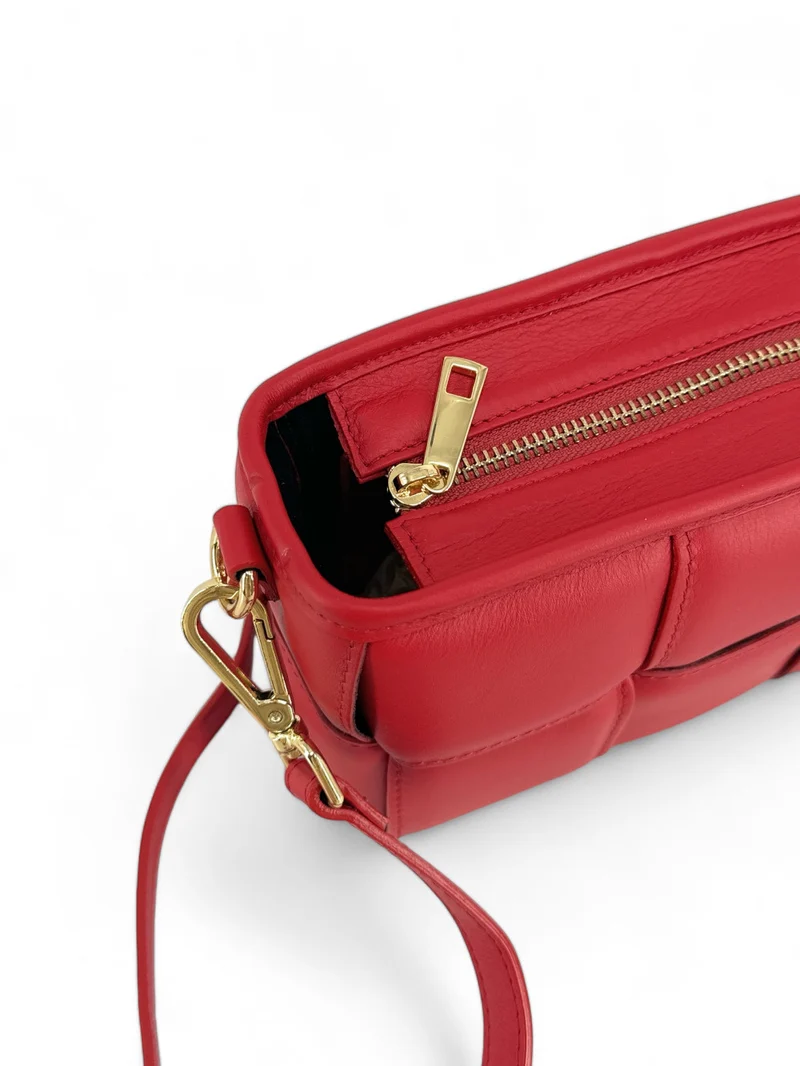 Sac à main boxy en cuir lisse tressé HALMA Rouge garance