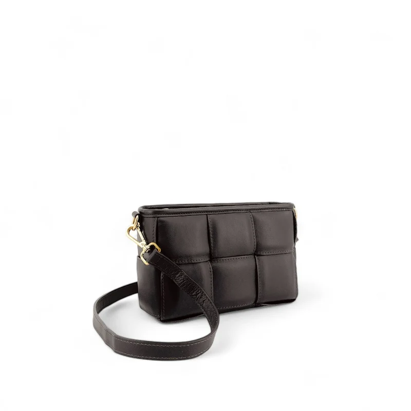 Sac à main boxy en cuir lisse tressé HALMA Chocolat
