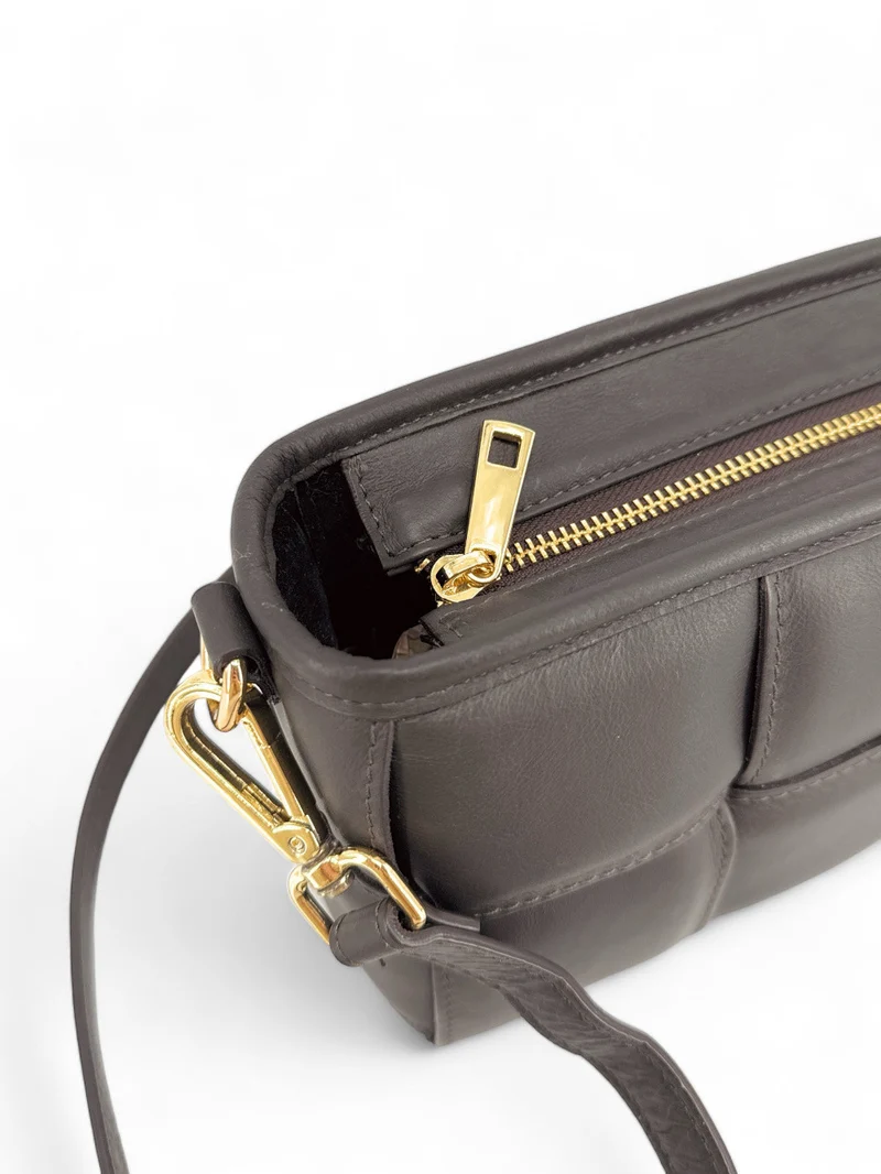 Sac à main boxy en cuir lisse tressé HALMA Chocolat