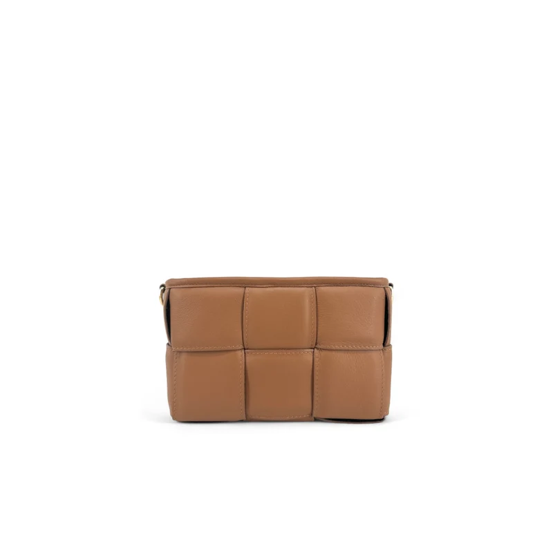 Sac à main boxy en cuir lisse tressé HALMA Camel foncé