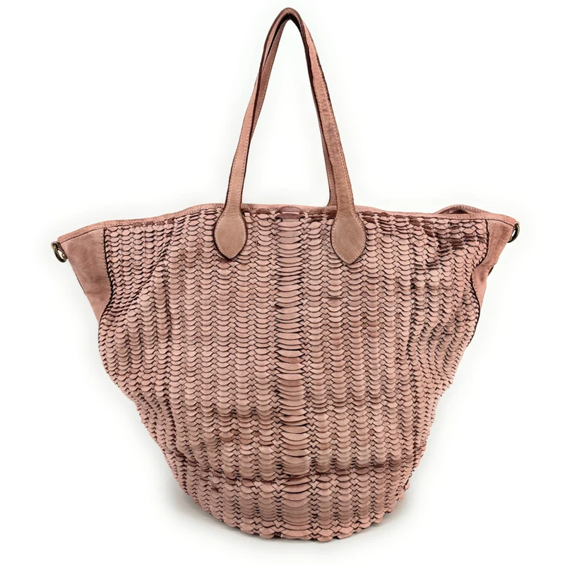 Sac cabas en cuir tressé vintage MISS SELAH Rose nude