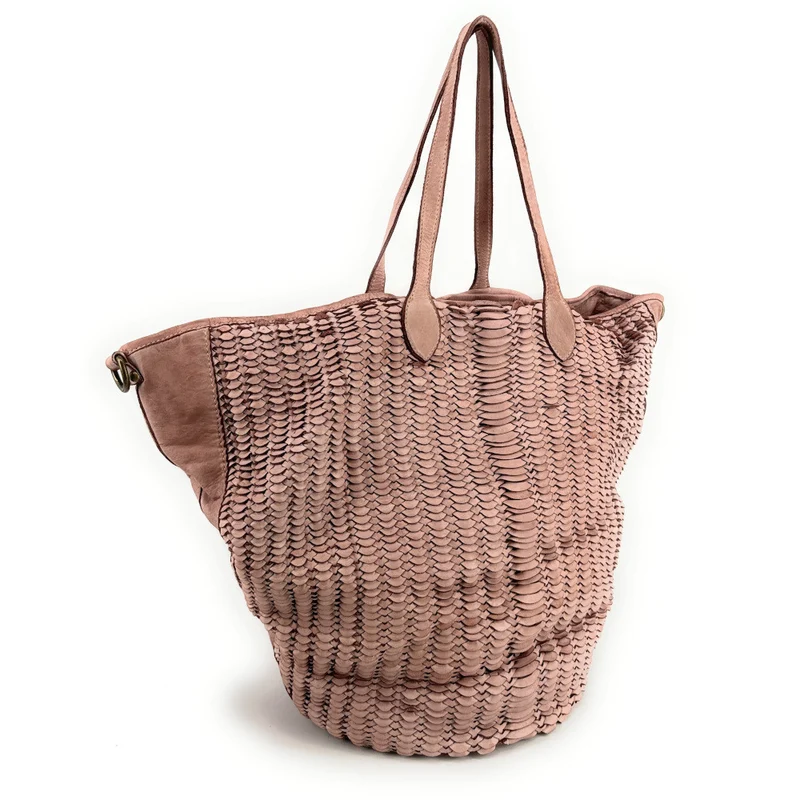 Sac cabas en cuir tressé vintage MISS SELAH Rose nude