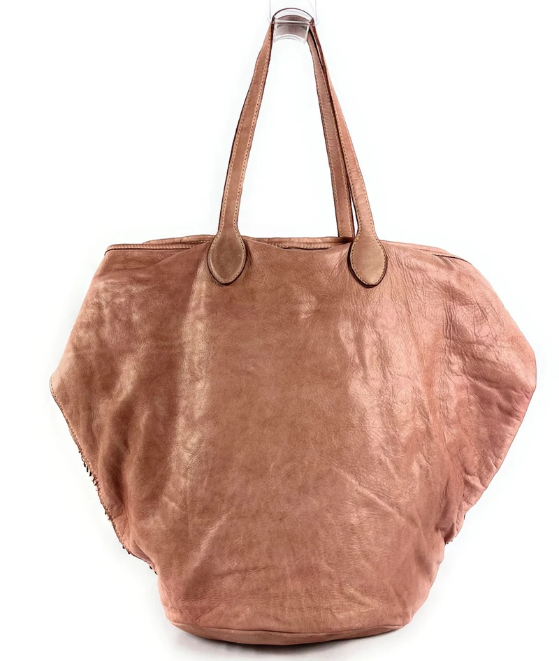 Sac cabas en cuir tressé vintage MISS SELAH Rose nude
