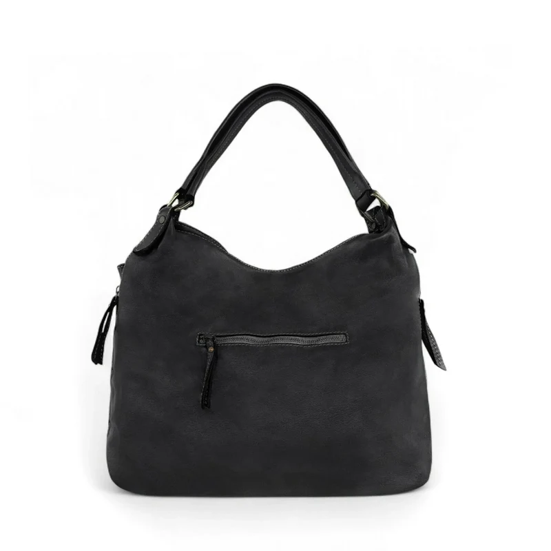 Sac à main en cuir vintage tressé BRISBANE Noir