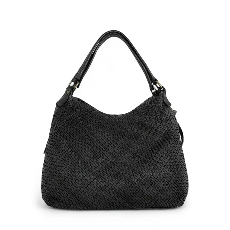 Sac à main en cuir vintage tressé BRISBANE Noir