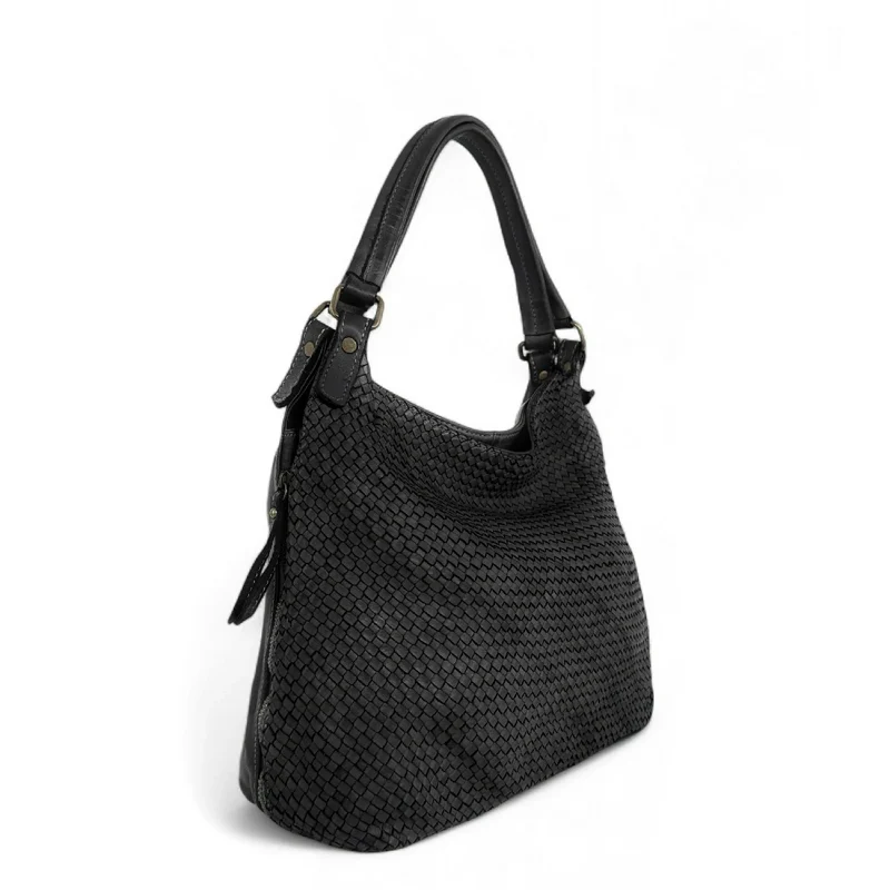 Sac à main en cuir vintage tressé BRISBANE Noir