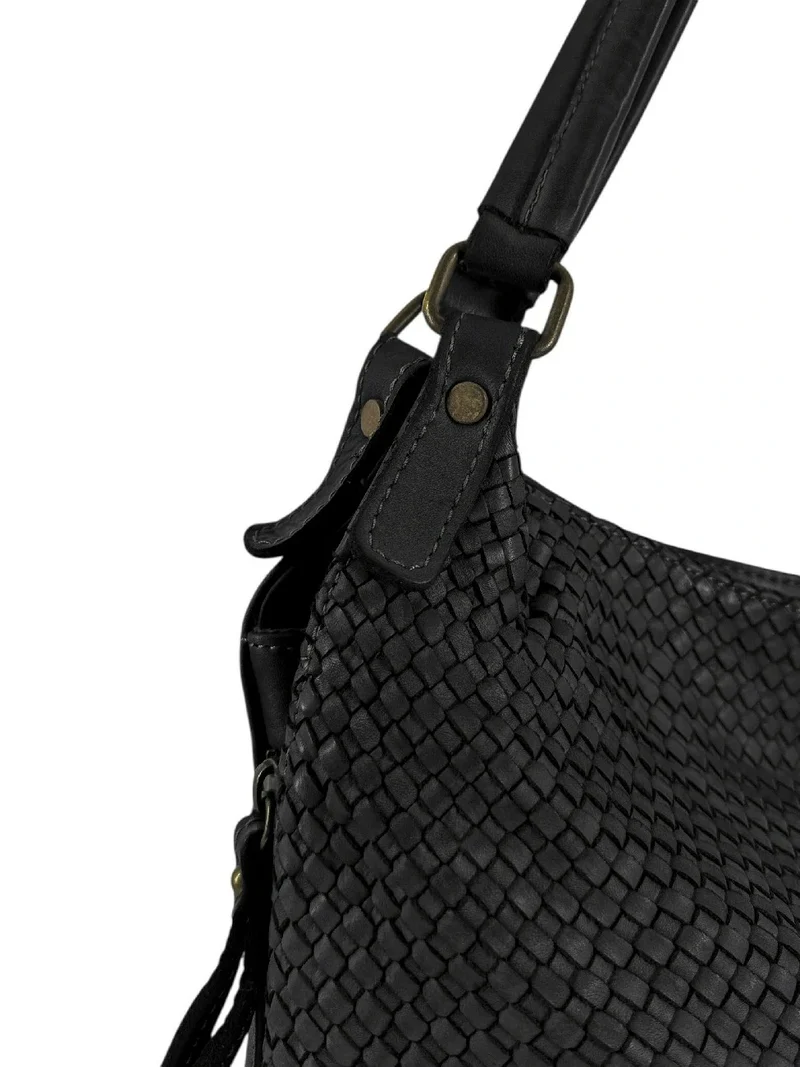 Sac à main en cuir vintage tressé BRISBANE Noir