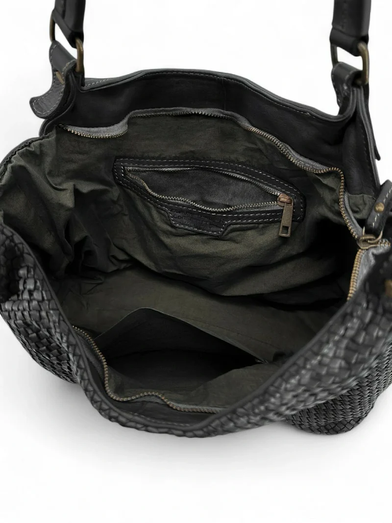 Sac à main en cuir vintage tressé BRISBANE Noir