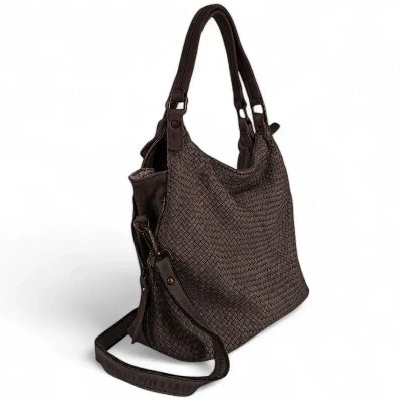 Sac à main en cuir vintage tressé BRISBANE Chocolat