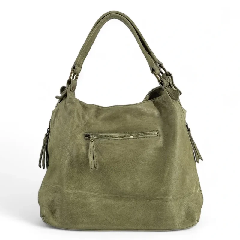Sac à main en cuir vintage tressé BRISBANE Kaki clair