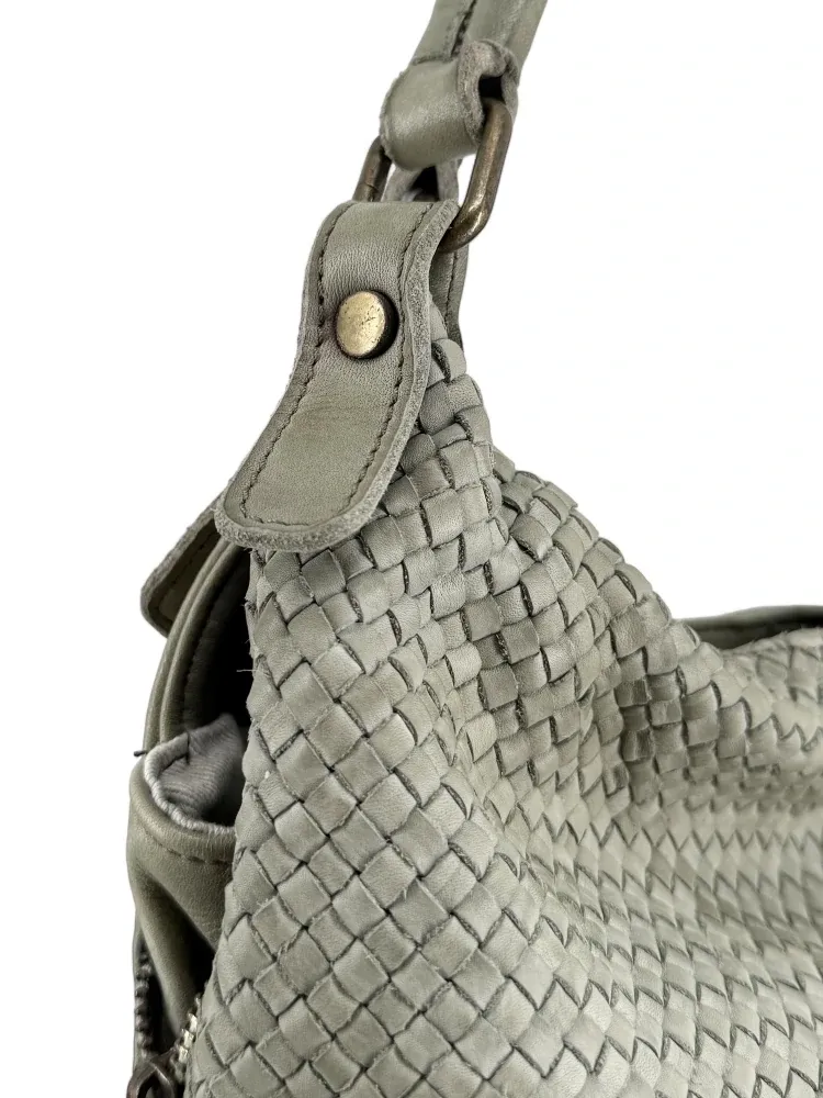 Sac à main en cuir vintage tressé BRISBANE Kaki clair