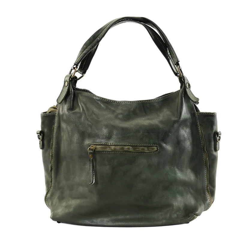 Sac à main en cuir vintage tressé BRISBANE Kaki