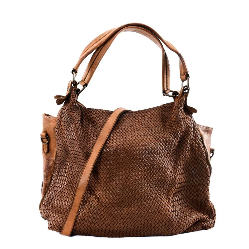 Sac à main en cuir vintage tressé BRISBANE Cognac foncé