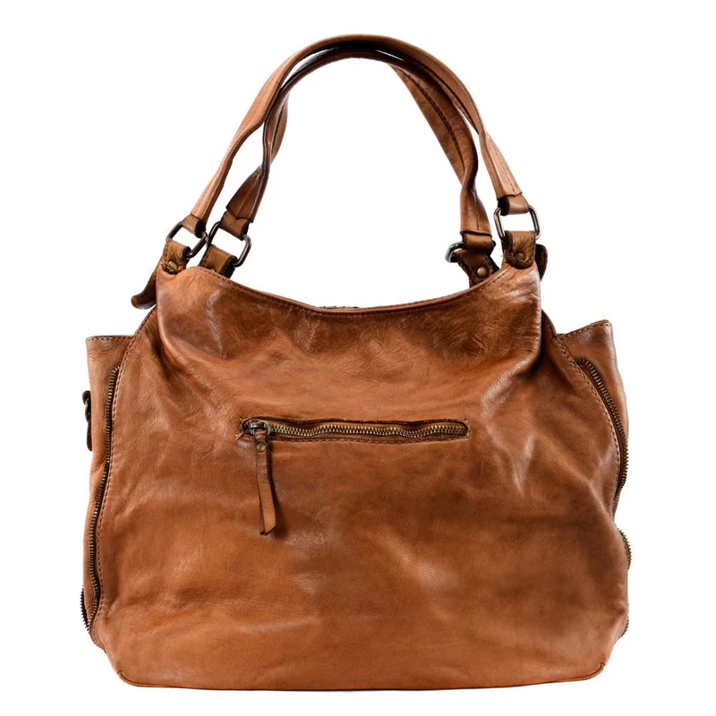 Sac à main en cuir vintage tressé BRISBANE Cognac foncé
