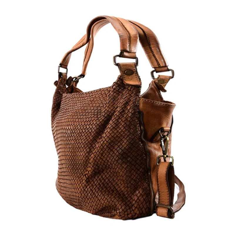 Sac à main en cuir vintage tressé BRISBANE Cognac foncé